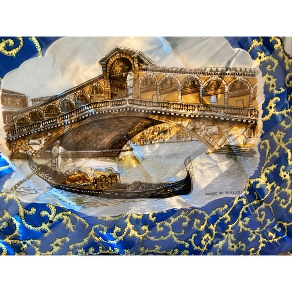 Italy landmarks scarf 40x40” blue/gold - Picture 3 of 11